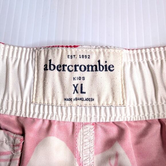 Boys Abercrombie & Fitch Swim Trunks  Board Shorts Y2K Red Retro Tropical XL - Picture 5 of 7